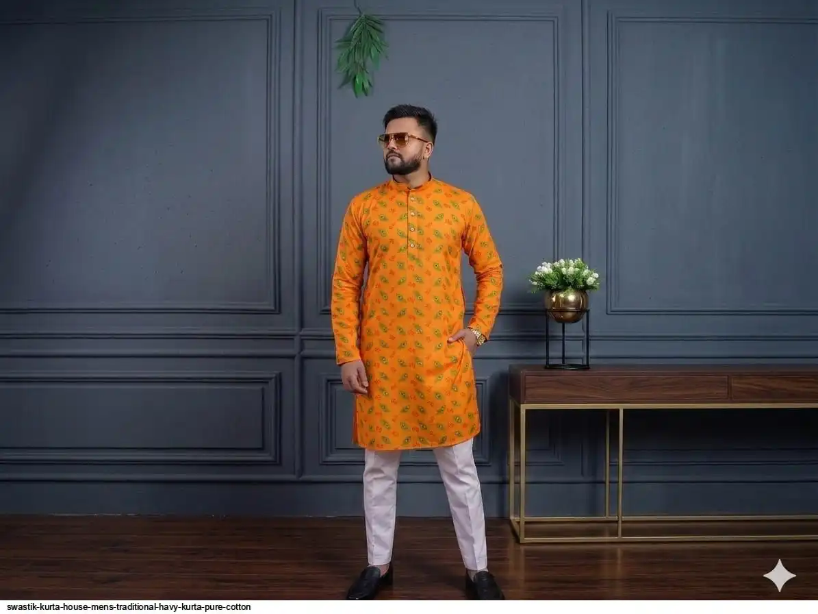 SWASTIK KURTA HOUSE MENS TRADITIONAL HAVY KURTA PURE COTTON 2