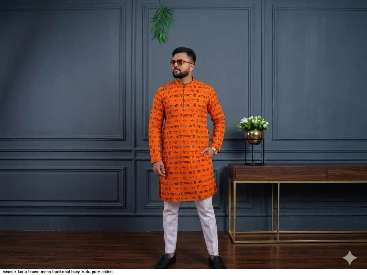 SWASTIK KURTA HOUSE MENS TRADITIONAL HAVY KURTA PURE COTTON 3