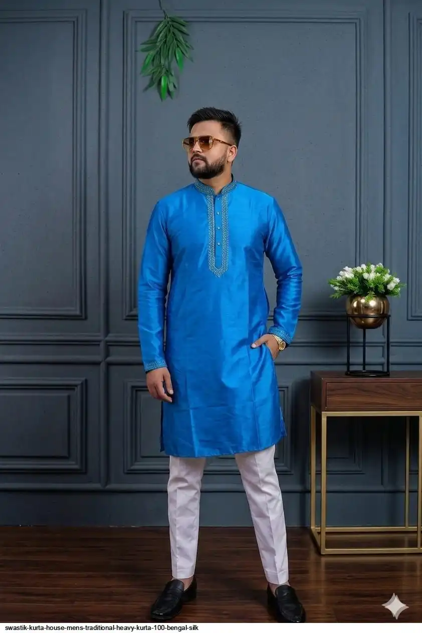 SWASTIK KURTA HOUSE MENS TRADITIONAL HEAVY KURTA 100 BENGAL SILK 3