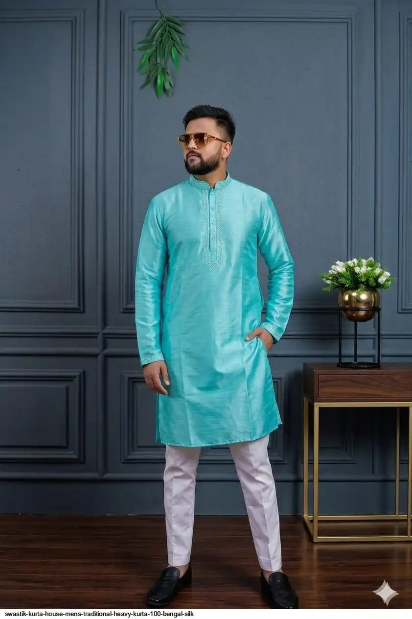 SWASTIK KURTA HOUSE MENS TRADITIONAL HEAVY KURTA 100 BENGAL SILK 2