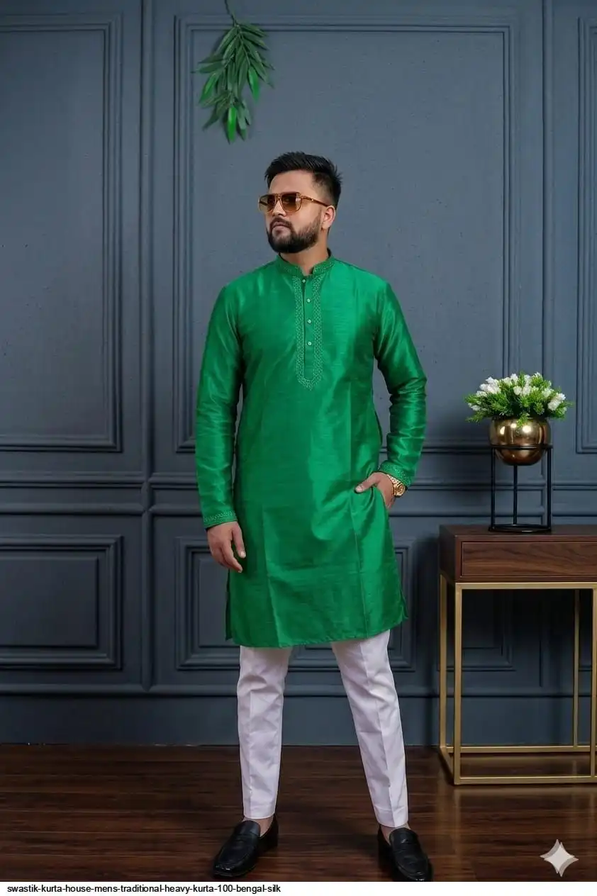 SWASTIK KURTA HOUSE MENS TRADITIONAL HEAVY KURTA 100 BENGAL SILK 5