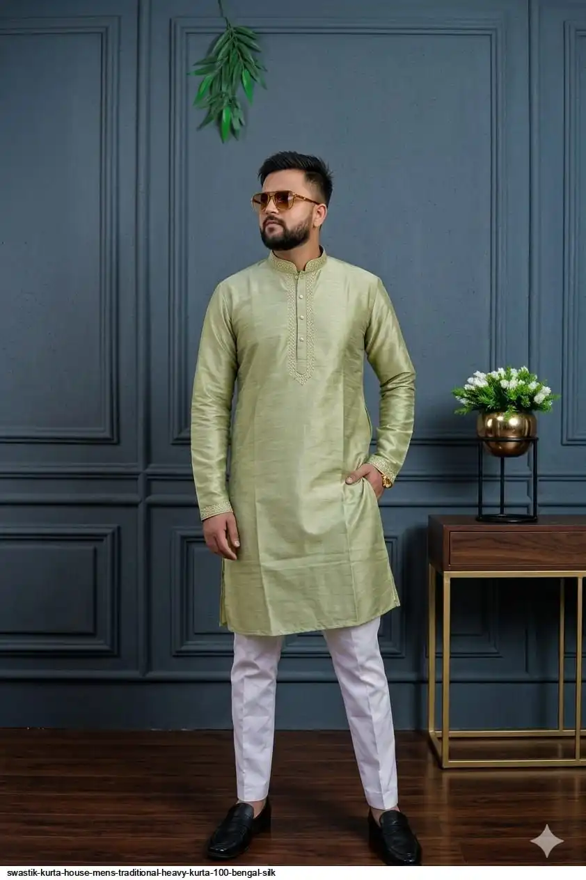 SWASTIK KURTA HOUSE MENS TRADITIONAL HEAVY KURTA 100 BENGAL SILK 4