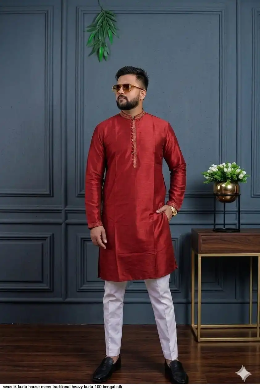 SWASTIK KURTA HOUSE MENS TRADITIONAL HEAVY KURTA 100 BENGAL SILK 6