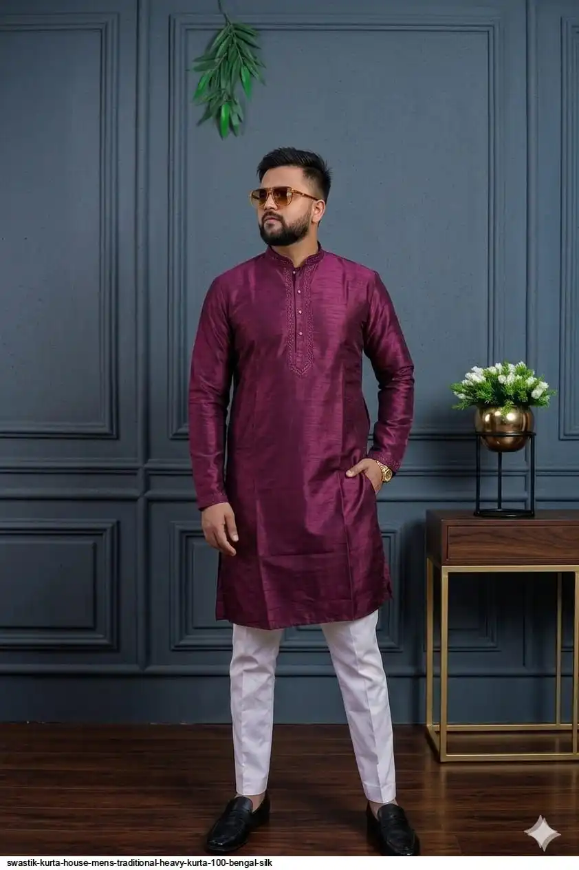SWASTIK KURTA HOUSE MENS TRADITIONAL HEAVY KURTA 100 BENGAL SILK 7
