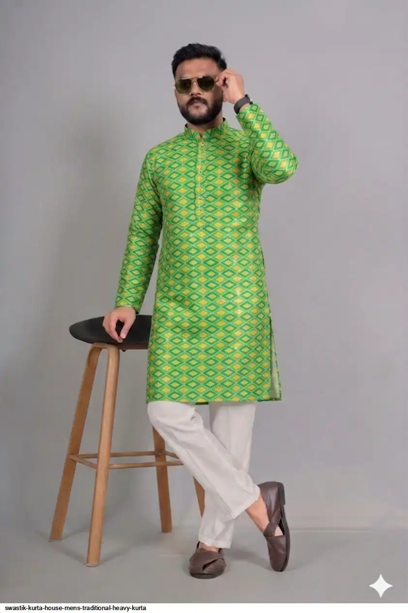 SWASTIK KURTA HOUSE MENS TRADITIONAL HEAVY KURTA 3