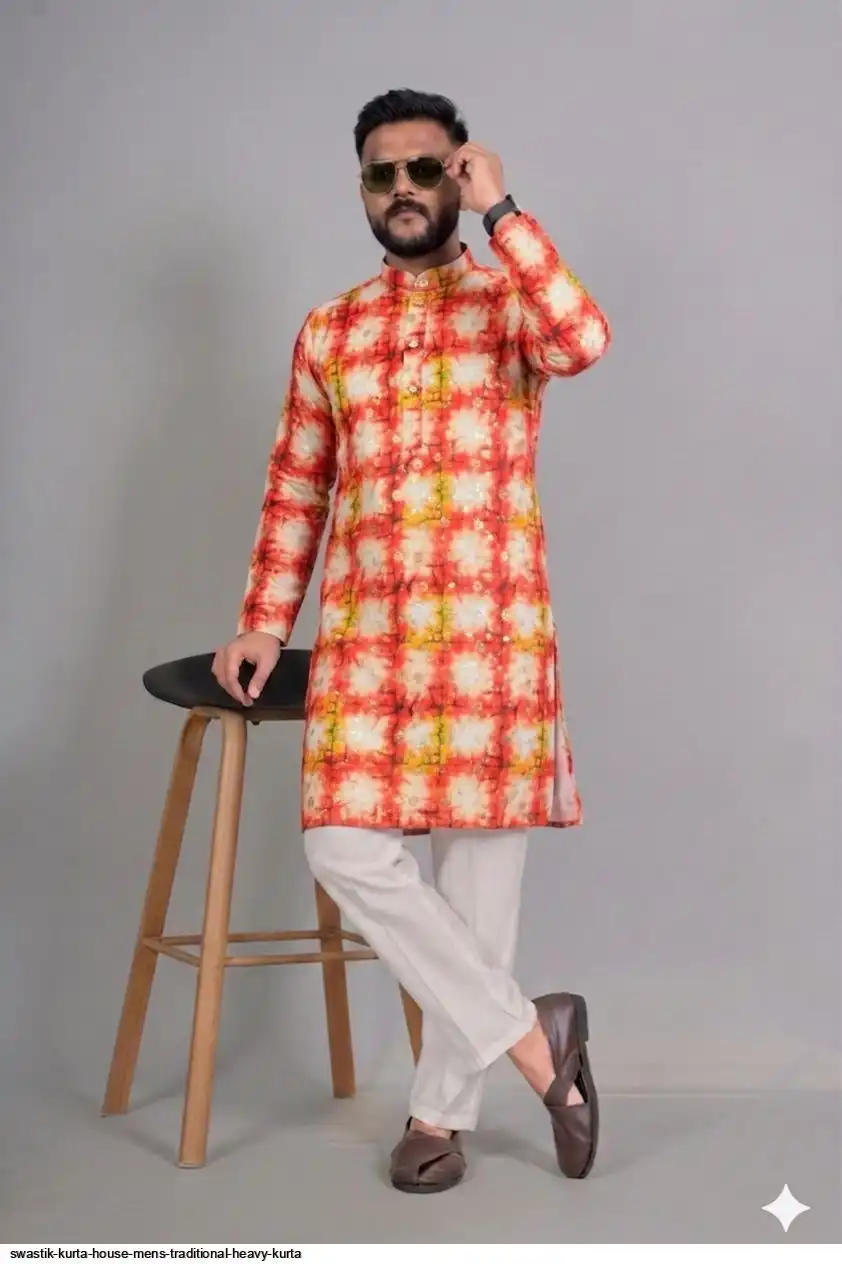 SWASTIK KURTA HOUSE MENS TRADITIONAL HEAVY KURTA 4