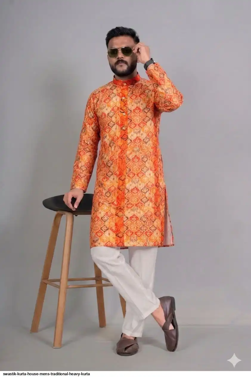 SWASTIK KURTA HOUSE MENS TRADITIONAL HEAVY KURTA 8
