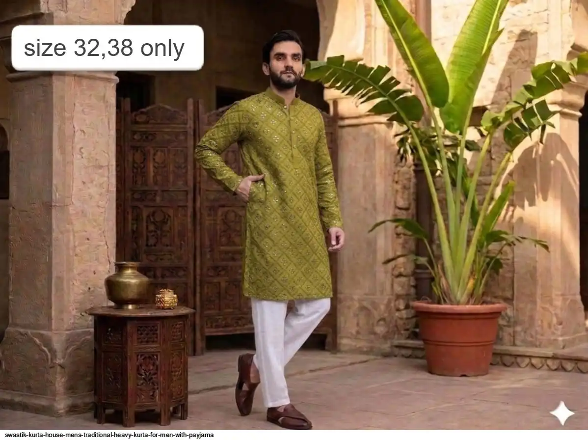 SWASTIK KURTA HOUSE MENS TRADITIONAL HEAVY KURTA FOR MEN WITH PAYJAMA 3