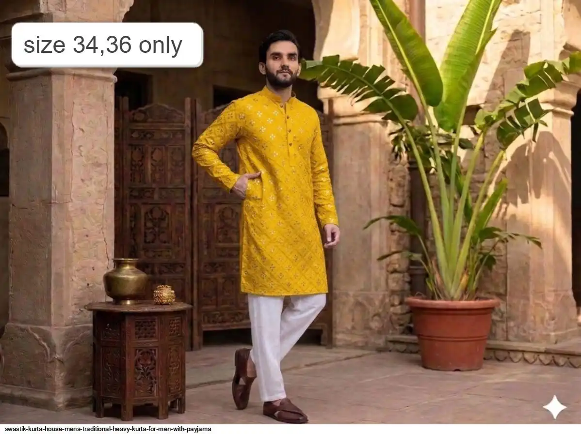 SWASTIK KURTA HOUSE MENS TRADITIONAL HEAVY KURTA FOR MEN WITH PAYJAMA 2