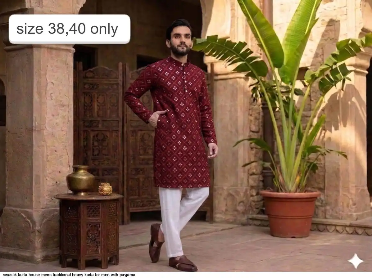 SWASTIK KURTA HOUSE MENS TRADITIONAL HEAVY KURTA FOR MEN WITH PAYJAMA 4