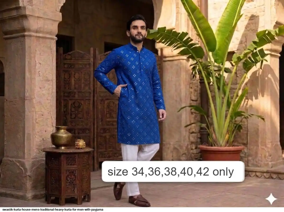 SWASTIK KURTA HOUSE MENS TRADITIONAL HEAVY KURTA FOR MEN WITH PAYJAMA 5