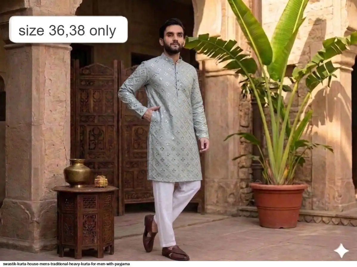 SWASTIK KURTA HOUSE MENS TRADITIONAL HEAVY KURTA FOR MEN WITH PAYJAMA 6
