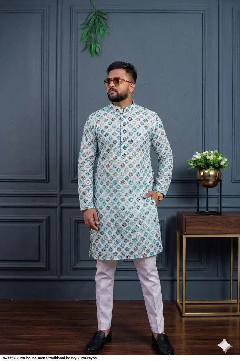 SWASTIK KURTA HOUSE MENS TRADITIONAL HEAVY KURTA RAYON 3