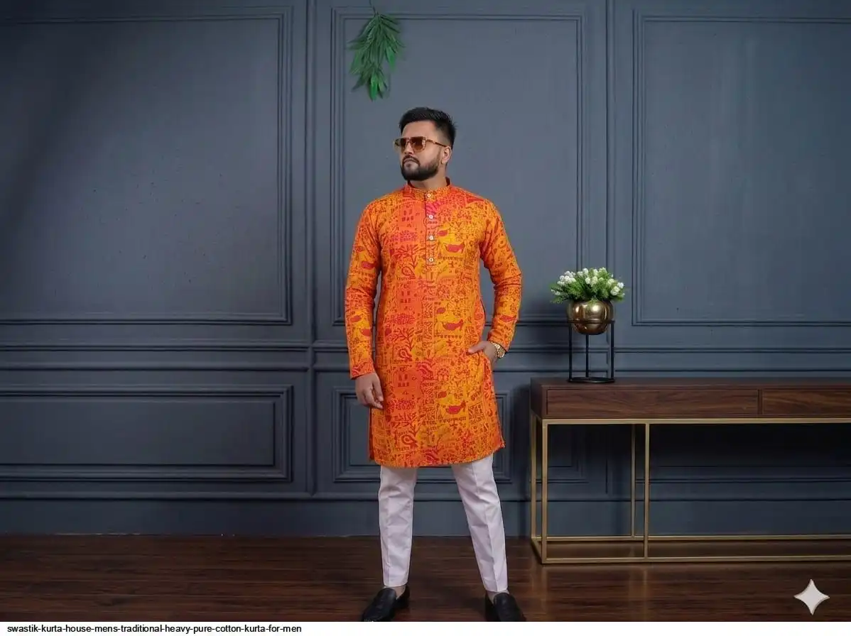 SWASTIK KURTA HOUSE MENS TRADITIONAL HEAVY PURE COTTON KURTA FOR MEN 2