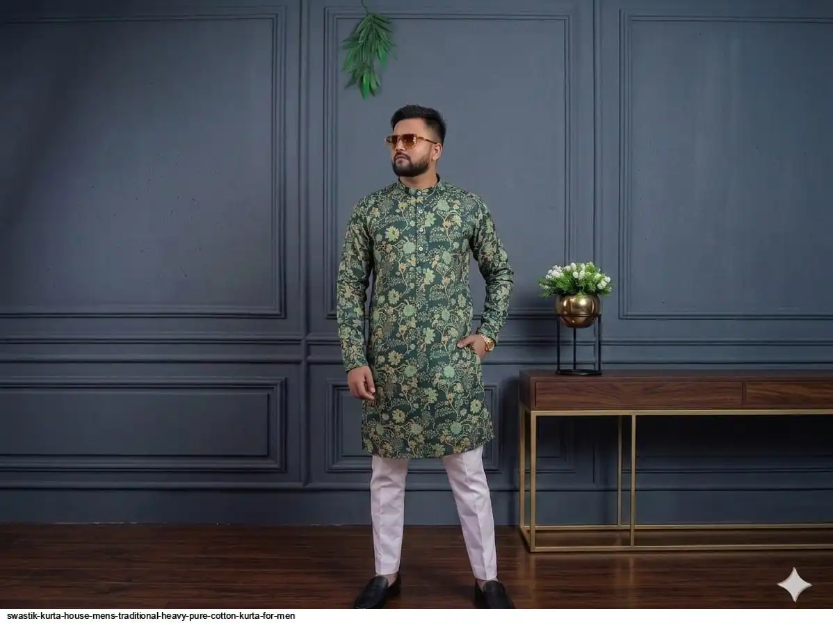SWASTIK KURTA HOUSE MENS TRADITIONAL HEAVY PURE COTTON KURTA FOR MEN 3
