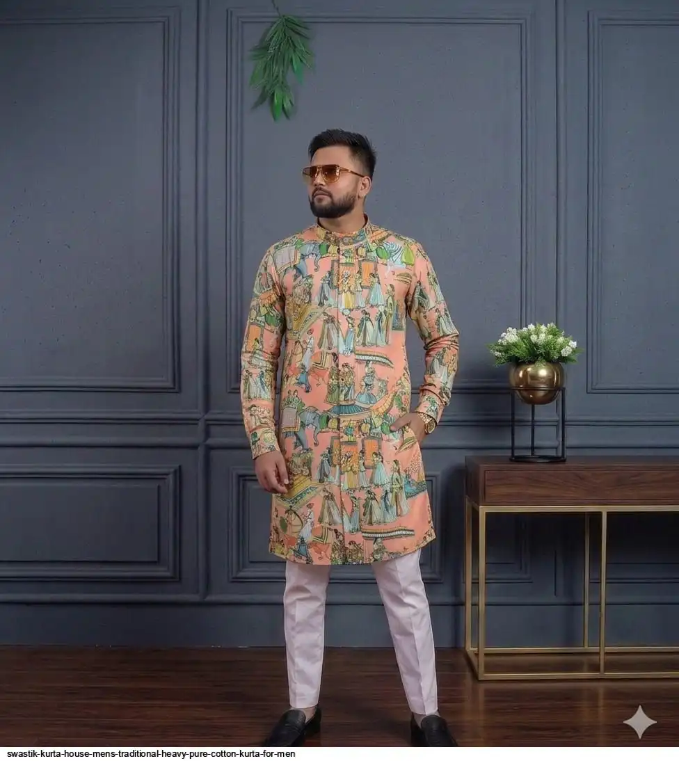 SWASTIK KURTA HOUSE MENS TRADITIONAL HEAVY PURE COTTON KURTA FOR MEN 4