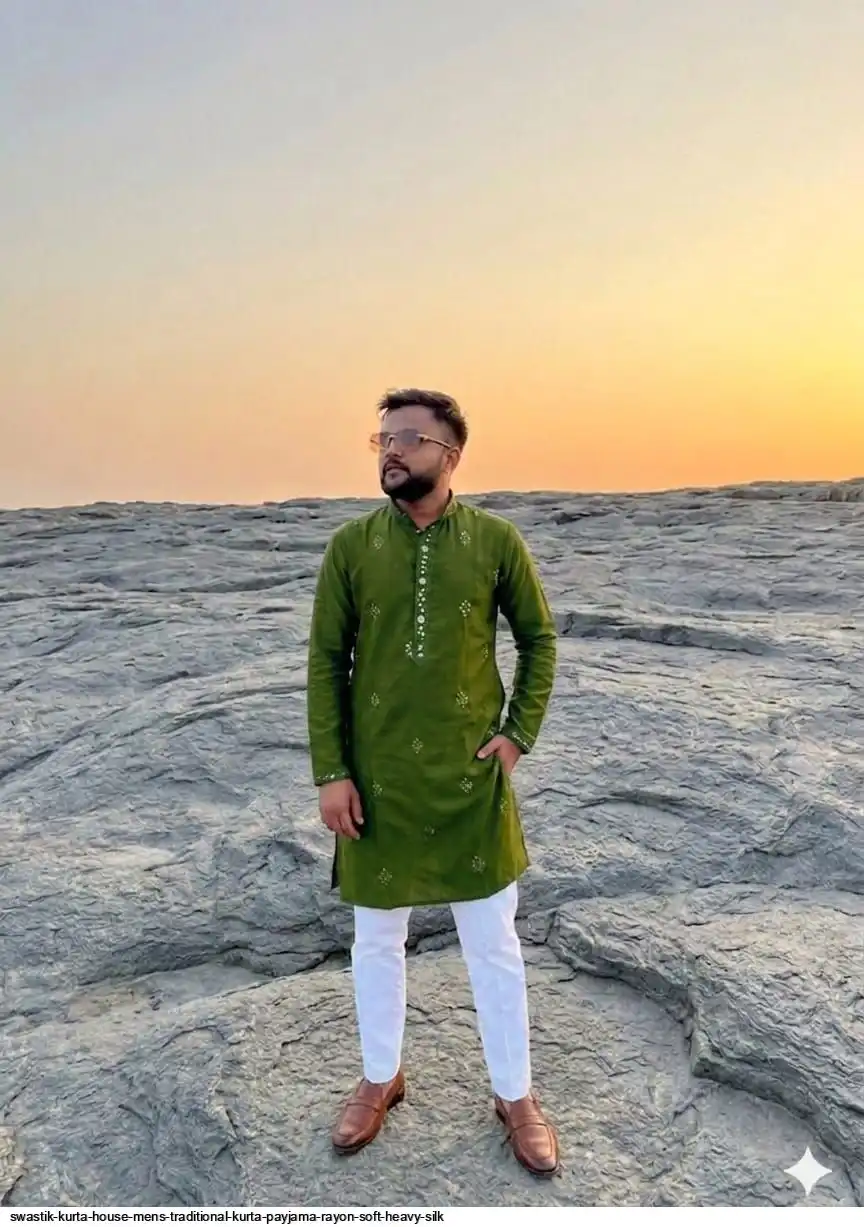 SWASTIK KURTA HOUSE MENS TRADITIONAL KURTA PAYJAMA RAYON SOFT HEAVY SILK C