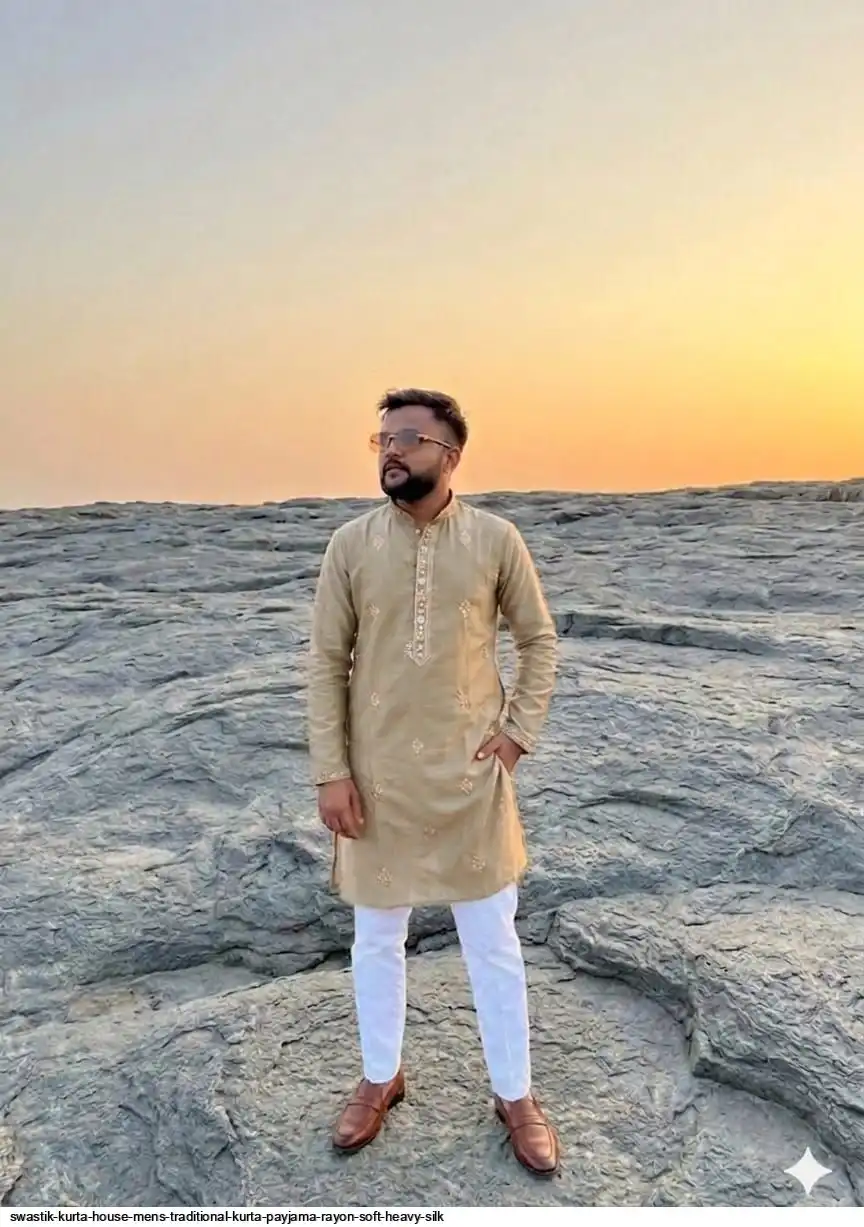 SWASTIK KURTA HOUSE MENS TRADITIONAL KURTA PAYJAMA RAYON SOFT HEAVY SILK B