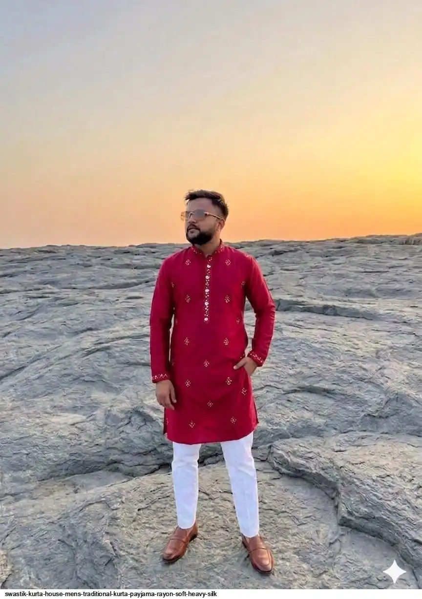 SWASTIK KURTA HOUSE MENS TRADITIONAL KURTA PAYJAMA RAYON SOFT HEAVY SILK E