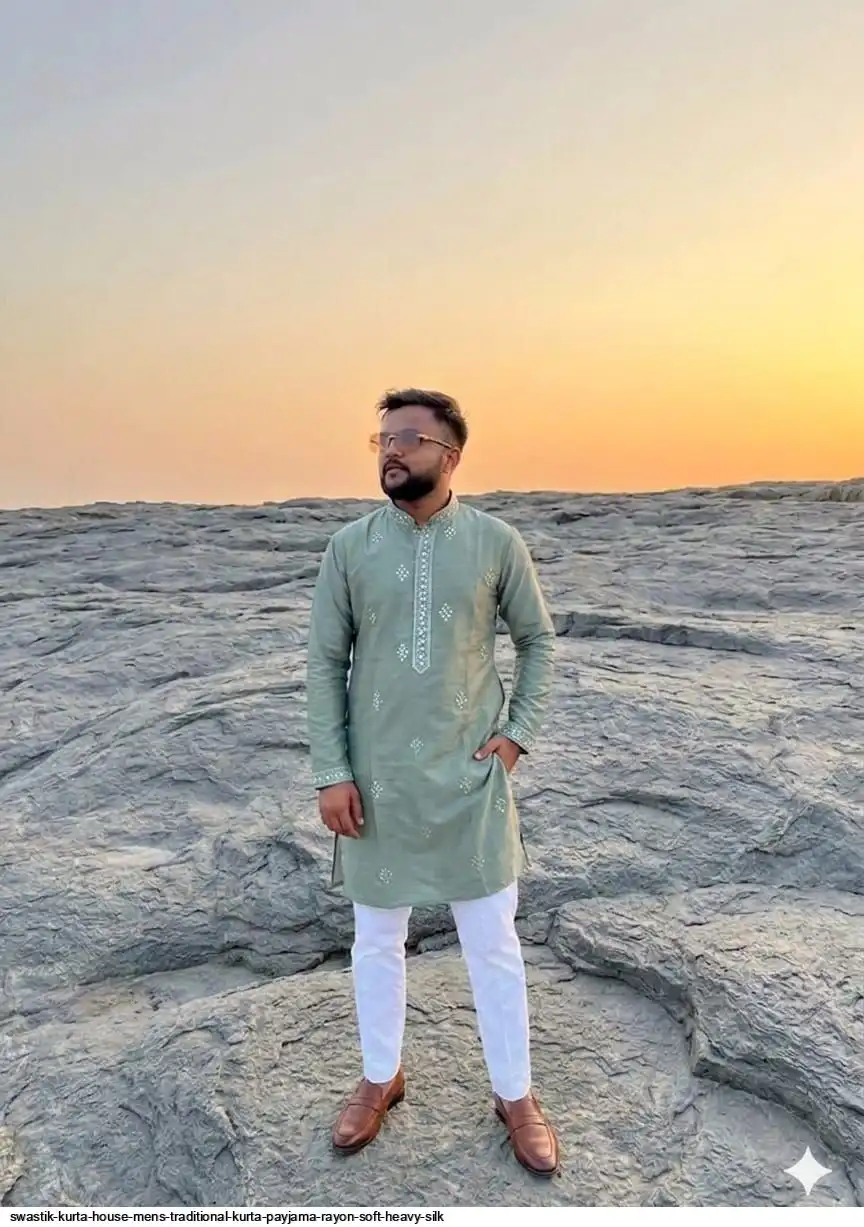 SWASTIK KURTA HOUSE MENS TRADITIONAL KURTA PAYJAMA RAYON SOFT HEAVY SILK F