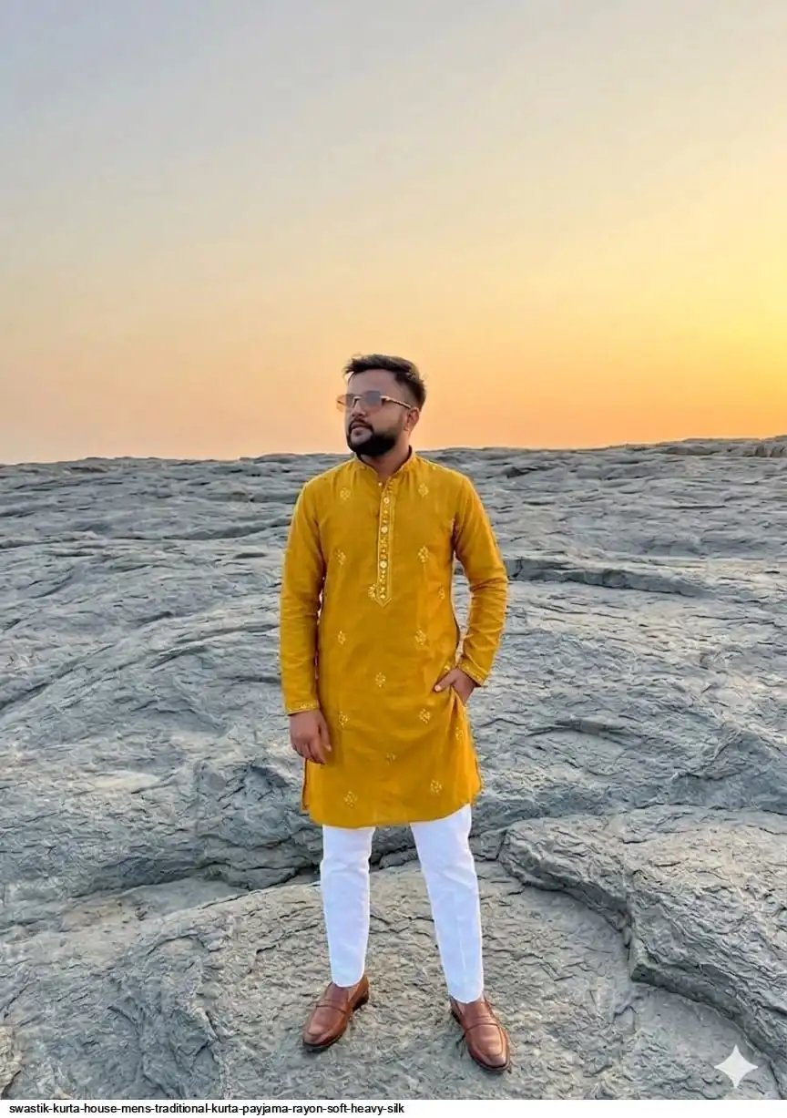SWASTIK KURTA HOUSE MENS TRADITIONAL KURTA PAYJAMA RAYON SOFT HEAVY SILK G