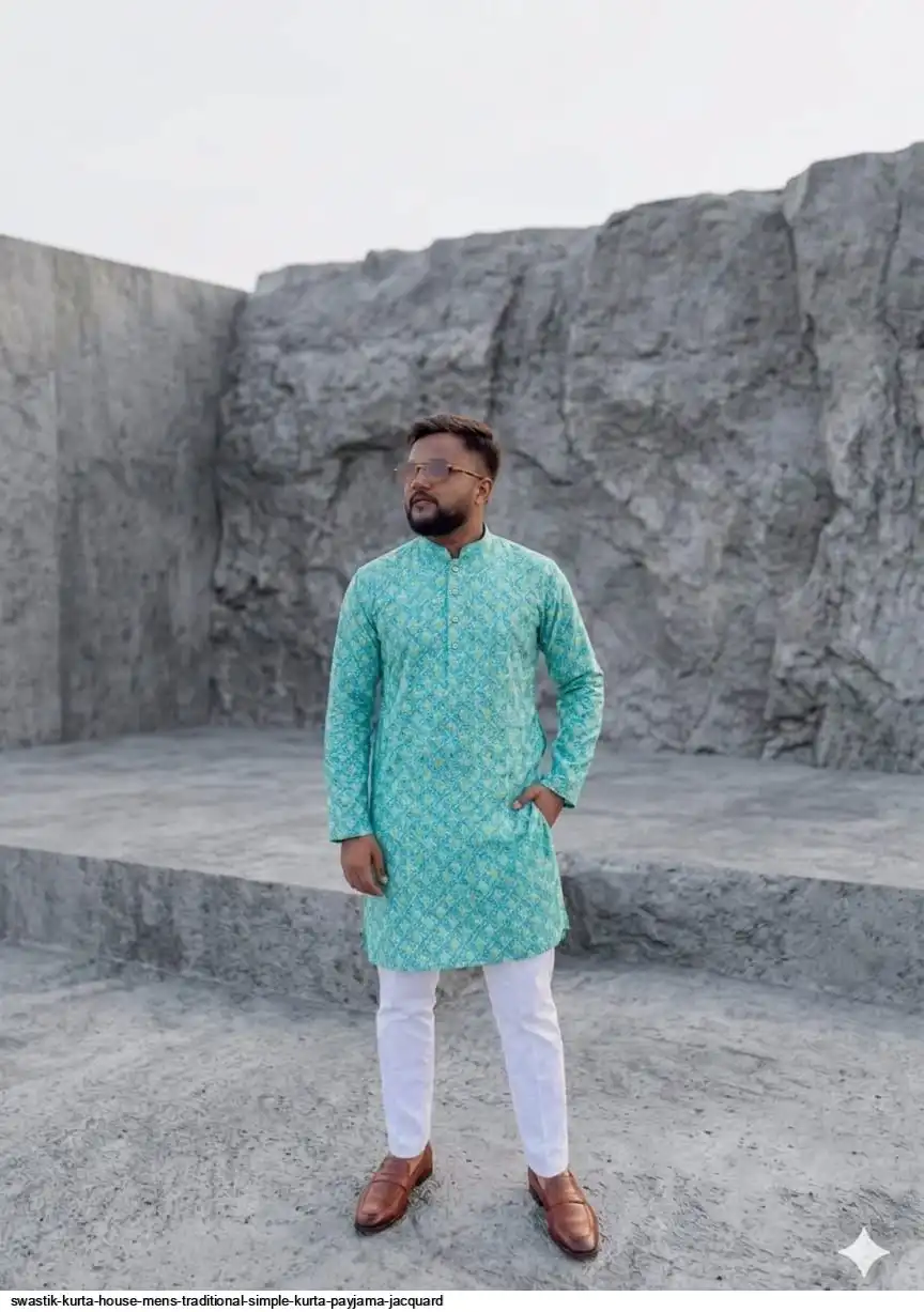 SWASTIK KURTA HOUSE MENS TRADITIONAL SIMPLE KURTA PAYJAMA JACQUARD B