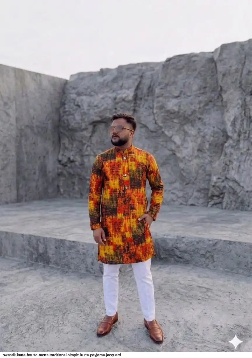 SWASTIK KURTA HOUSE MENS TRADITIONAL SIMPLE KURTA PAYJAMA JACQUARD C