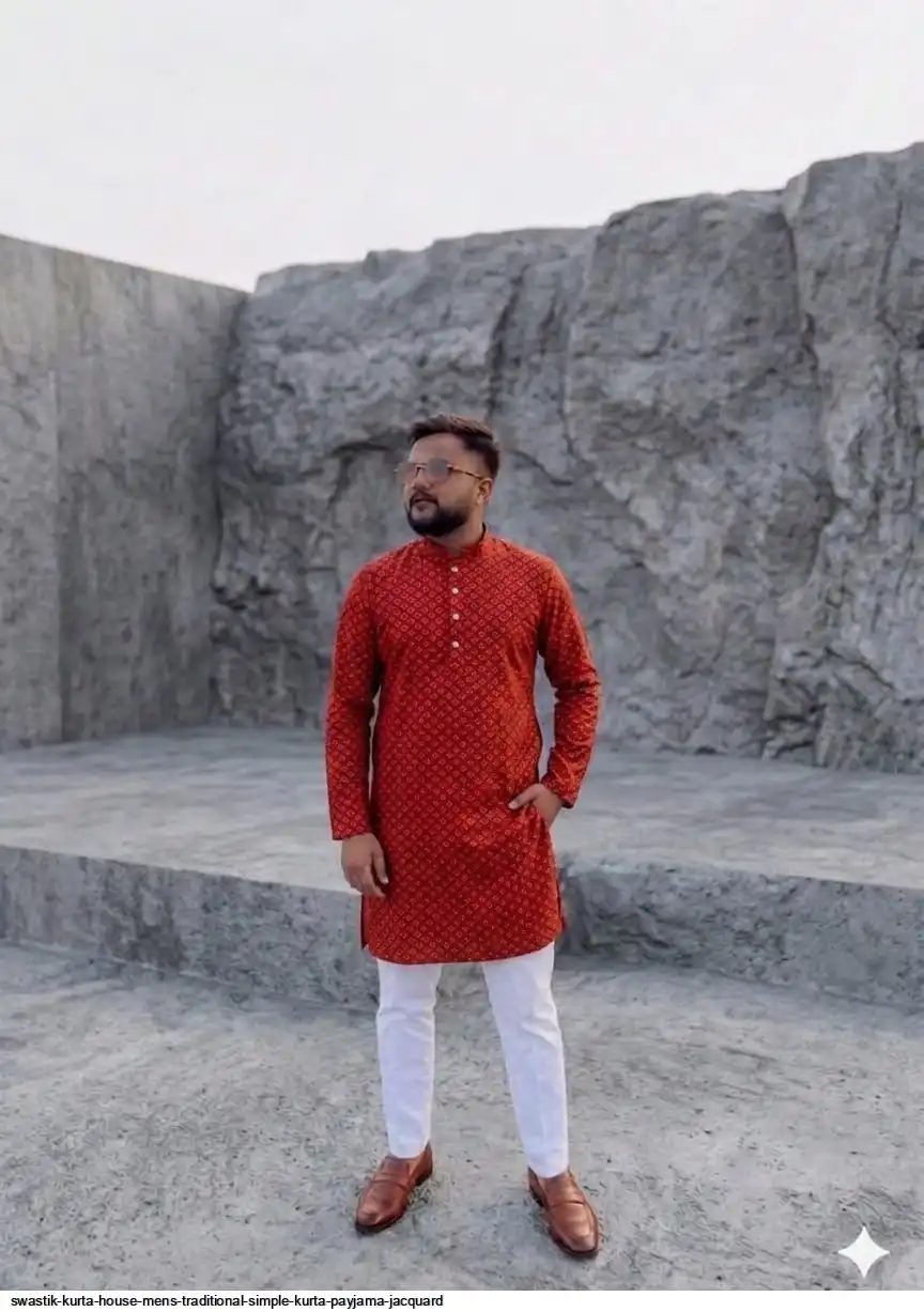 SWASTIK KURTA HOUSE MENS TRADITIONAL SIMPLE KURTA PAYJAMA JACQUARD E