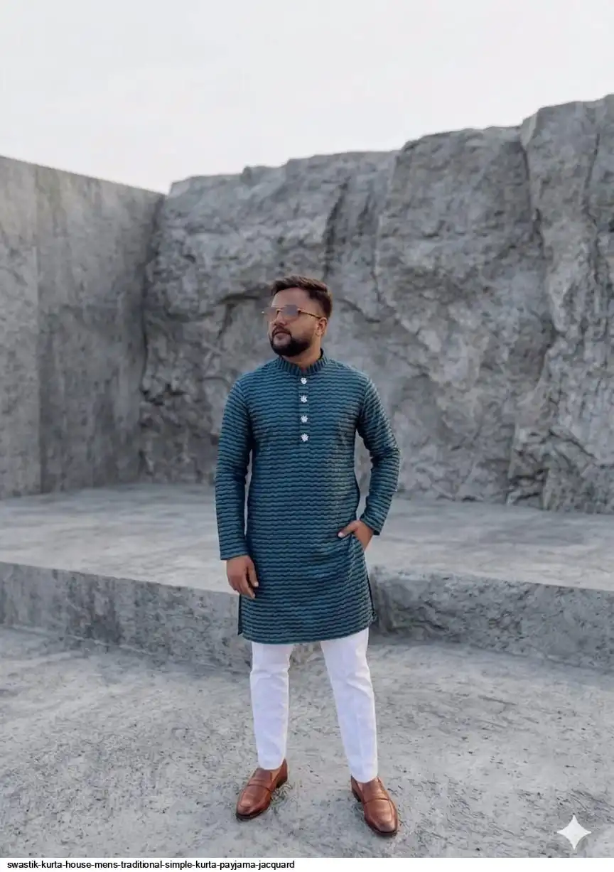 SWASTIK KURTA HOUSE MENS TRADITIONAL SIMPLE KURTA PAYJAMA JACQUARD F