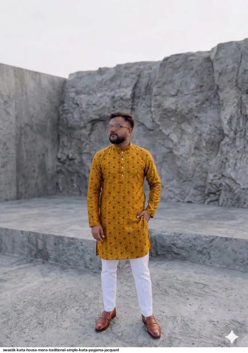 SWASTIK KURTA HOUSE MENS TRADITIONAL SIMPLE KURTA PAYJAMA JACQUARD D