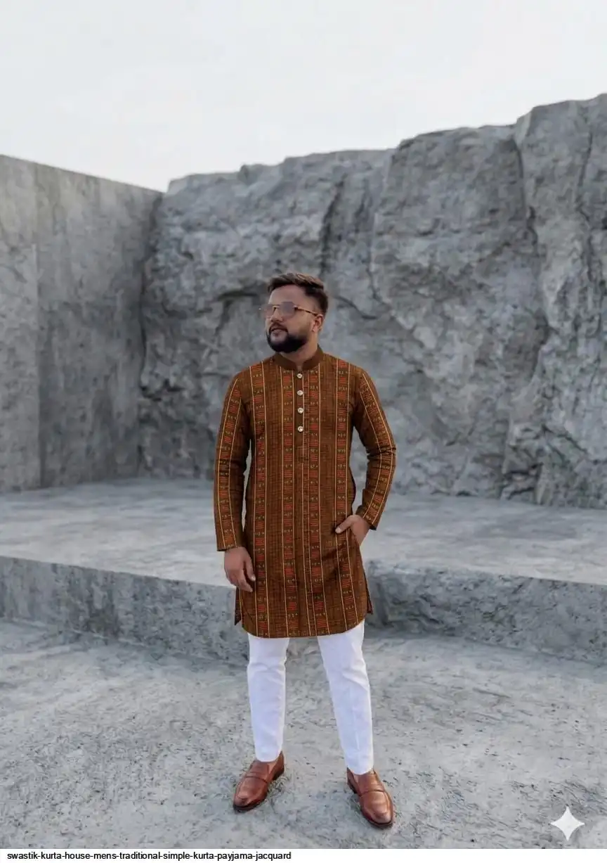SWASTIK KURTA HOUSE MENS TRADITIONAL SIMPLE KURTA PAYJAMA JACQUARD G