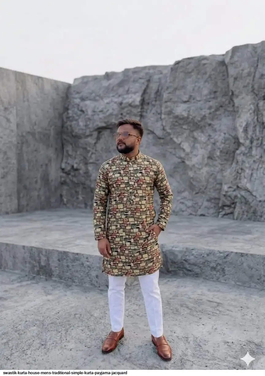 SWASTIK KURTA HOUSE MENS TRADITIONAL SIMPLE KURTA PAYJAMA JACQUARD H