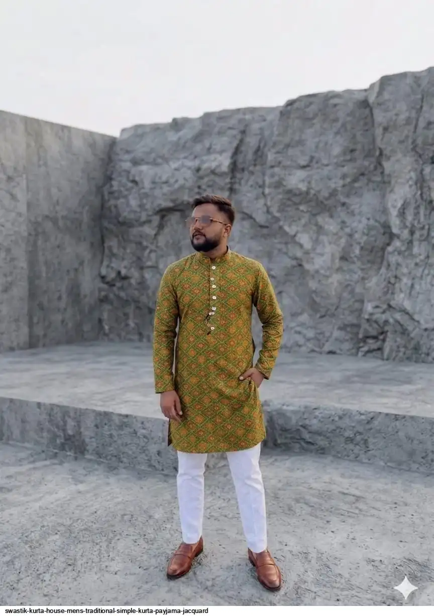 SWASTIK KURTA HOUSE MENS TRADITIONAL SIMPLE KURTA PAYJAMA JACQUARD K