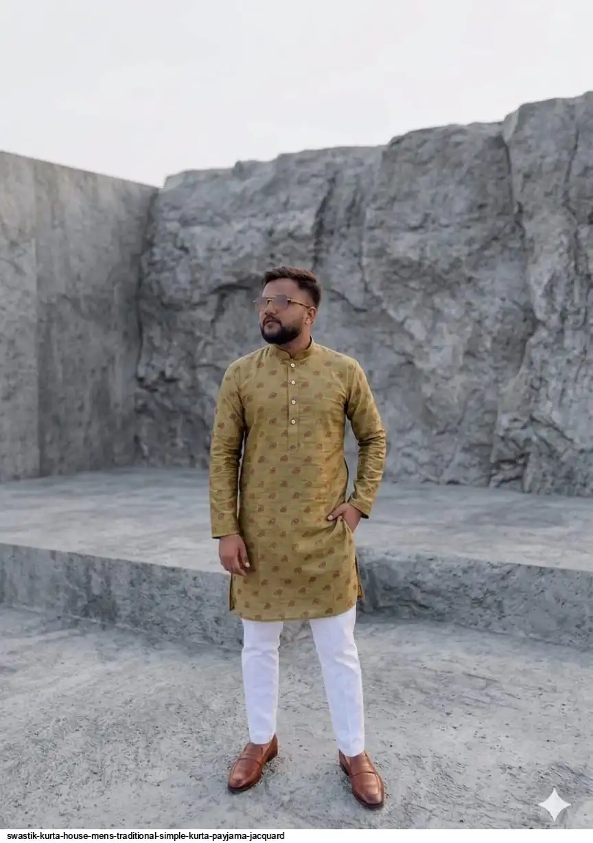 SWASTIK KURTA HOUSE MENS TRADITIONAL SIMPLE KURTA PAYJAMA JACQUARD J