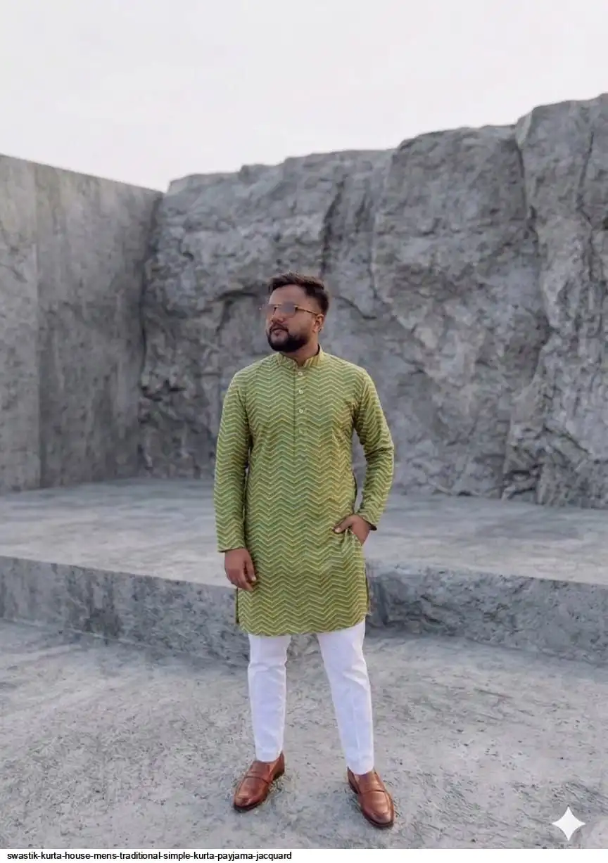 SWASTIK KURTA HOUSE MENS TRADITIONAL SIMPLE KURTA PAYJAMA JACQUARD I