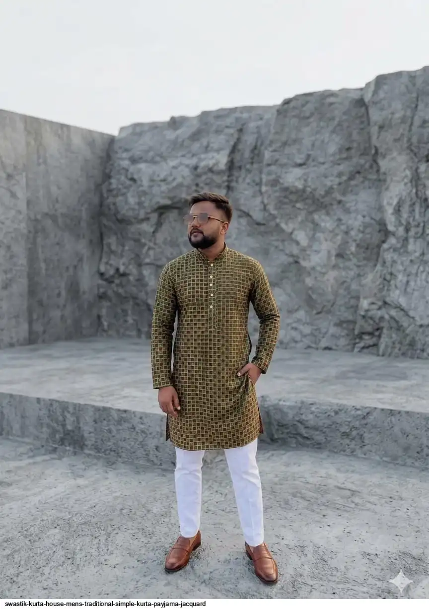 SWASTIK KURTA HOUSE MENS TRADITIONAL SIMPLE KURTA PAYJAMA JACQUARD L