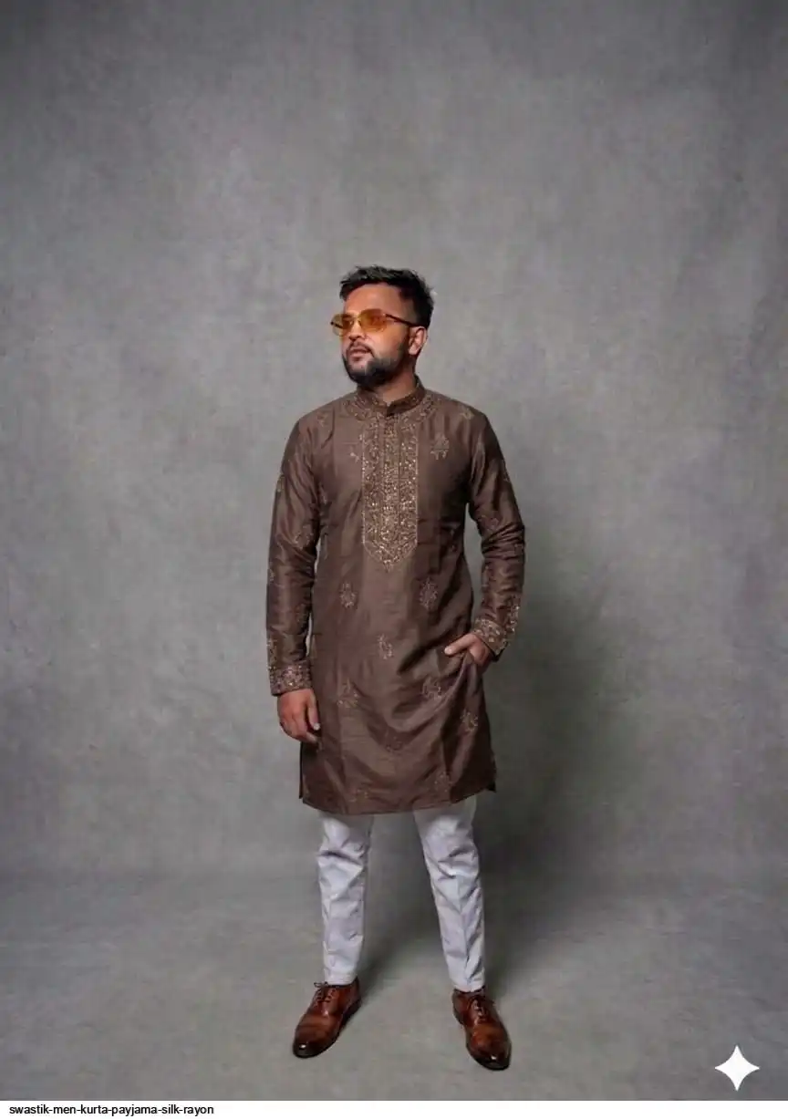 SWASTIK MEN KURTA PAYJAMA SILK RAYON B