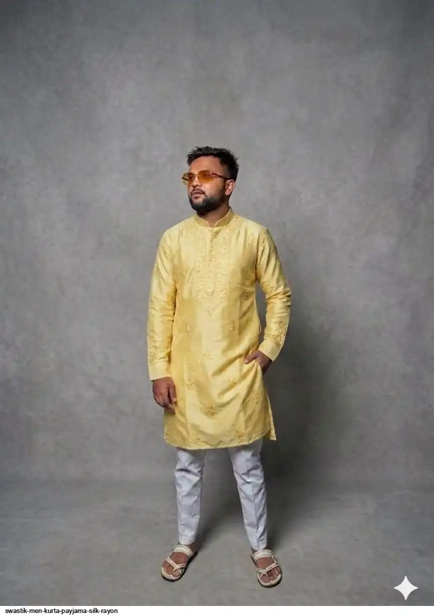 SWASTIK MEN KURTA PAYJAMA SILK RAYON E