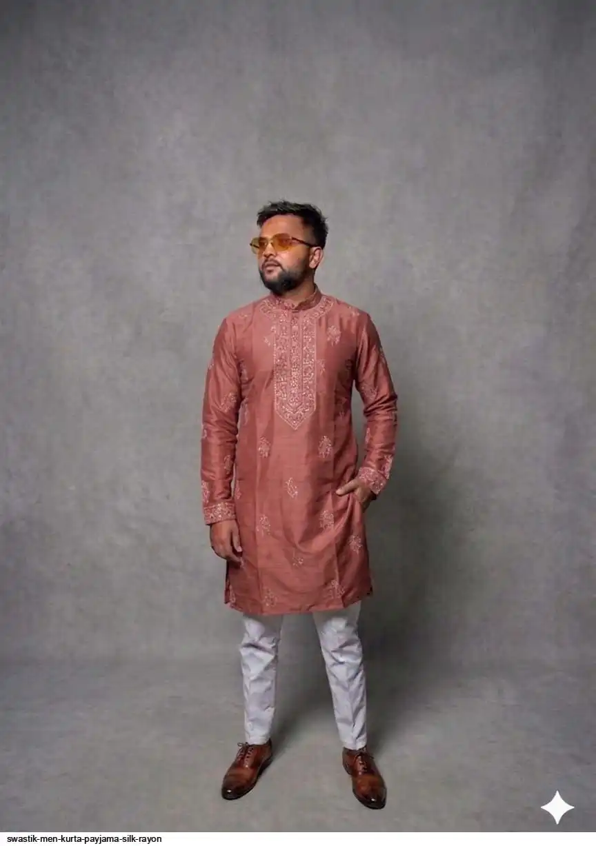 SWASTIK MEN KURTA PAYJAMA SILK RAYON D