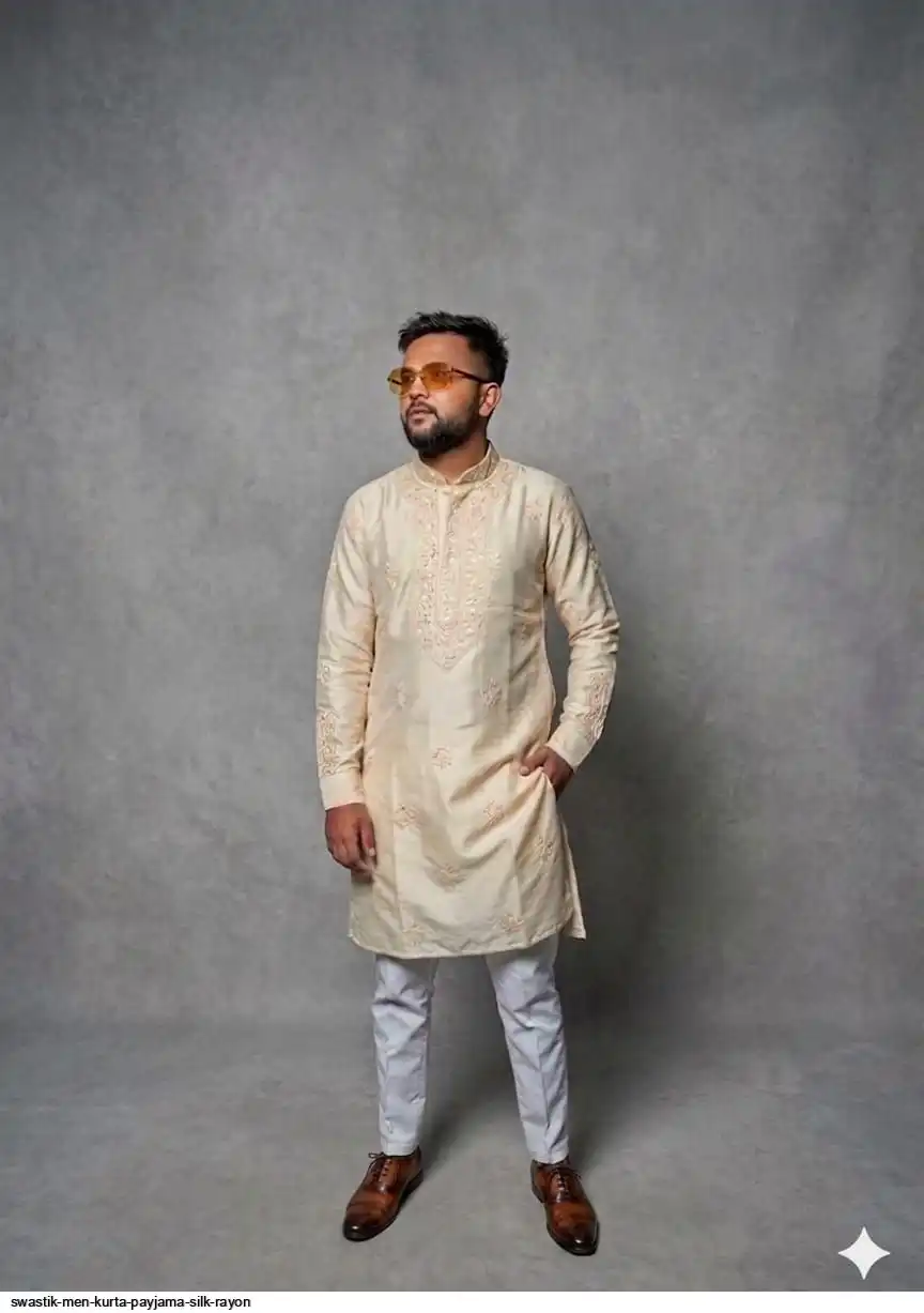 SWASTIK MEN KURTA PAYJAMA SILK RAYON G