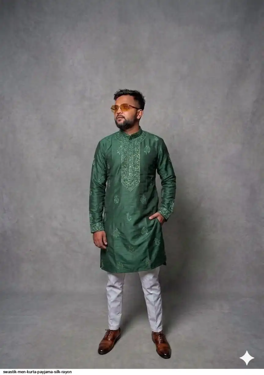 SWASTIK MEN KURTA PAYJAMA SILK RAYON H