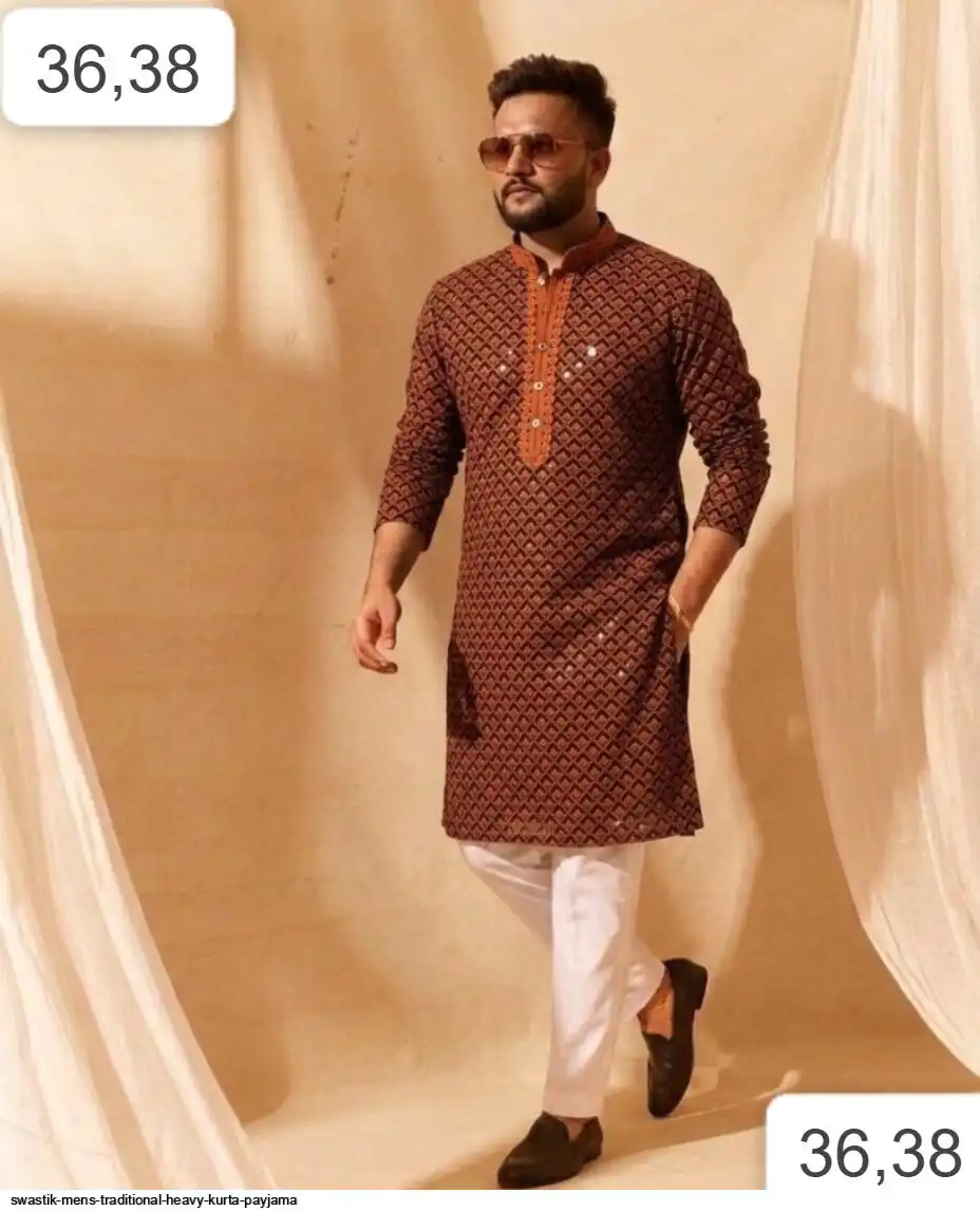 SWASTIK MENS TRADITIONAL HEAVY KURTA PAYJAMA D