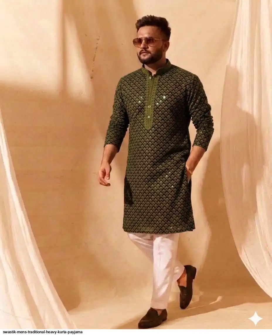 SWASTIK MENS TRADITIONAL HEAVY KURTA PAYJAMA E