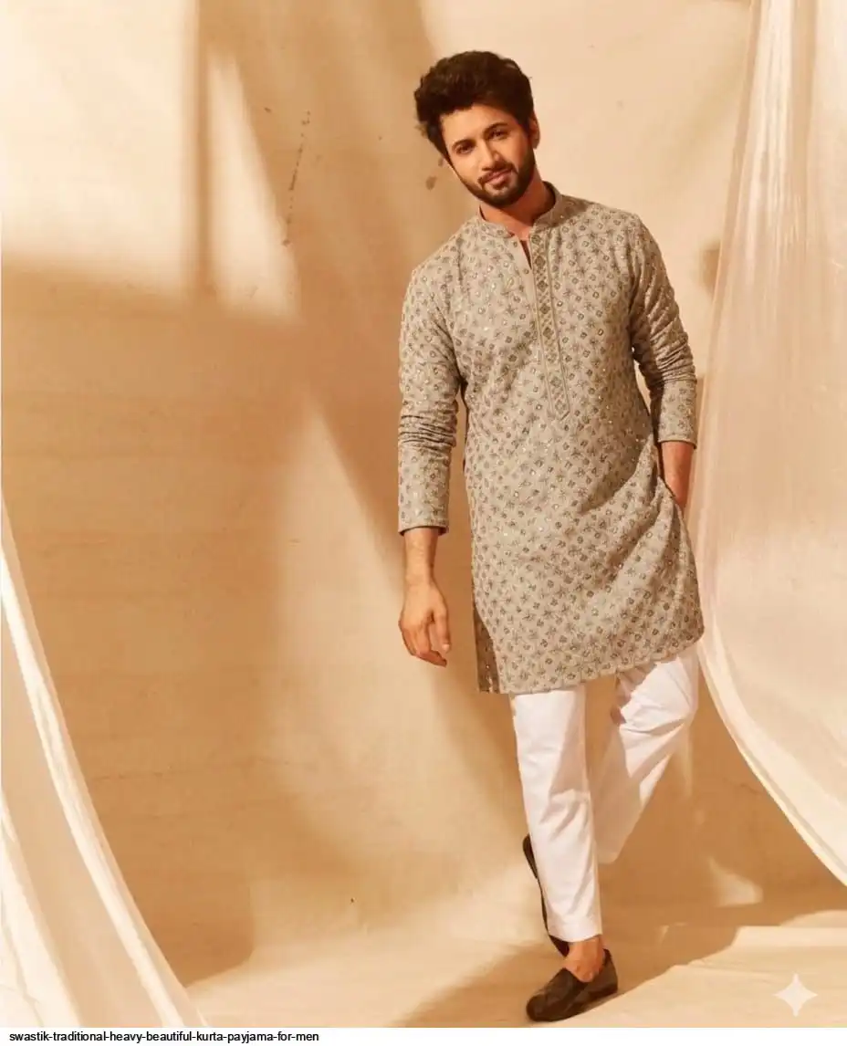 SWASTIK TRADITIONAL HEAVY BEAUTIFUL KURTA PAYJAMA FOR MEN 2