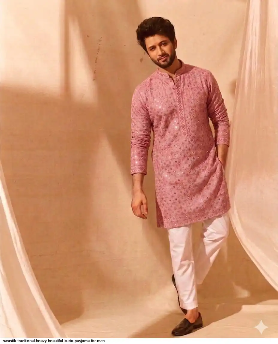 SWASTIK TRADITIONAL HEAVY BEAUTIFUL KURTA PAYJAMA FOR MEN 3