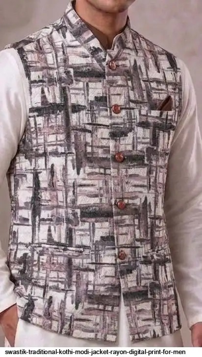 SWASTIK TRADITIONAL KOTHI MODI JACKET RAYON DIGITAL PRINT FOR MEN 2
