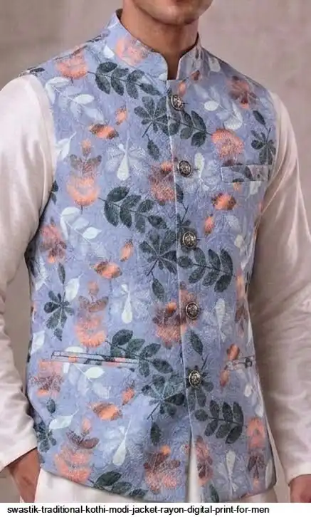 SWASTIK TRADITIONAL KOTHI MODI JACKET RAYON DIGITAL PRINT FOR MEN 4
