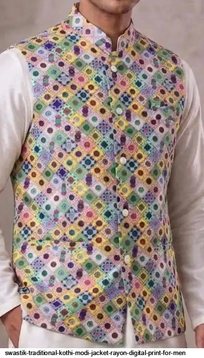 SWASTIK TRADITIONAL KOTHI MODI JACKET RAYON DIGITAL PRINT FOR MEN 5
