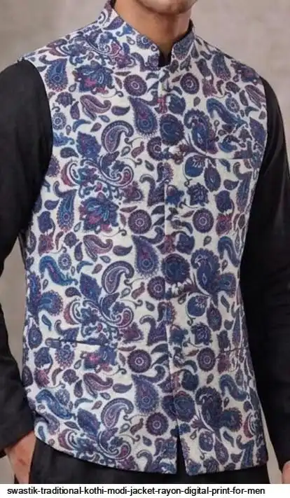 SWASTIK TRADITIONAL KOTHI MODI JACKET RAYON DIGITAL PRINT FOR MEN 6