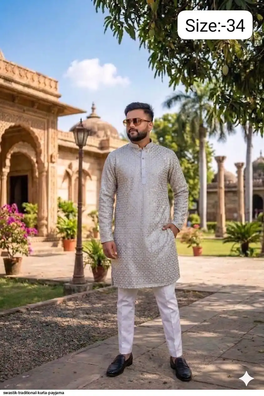 SWASTIK TRADITIONAL COTTON KURTA PAYJAMA C